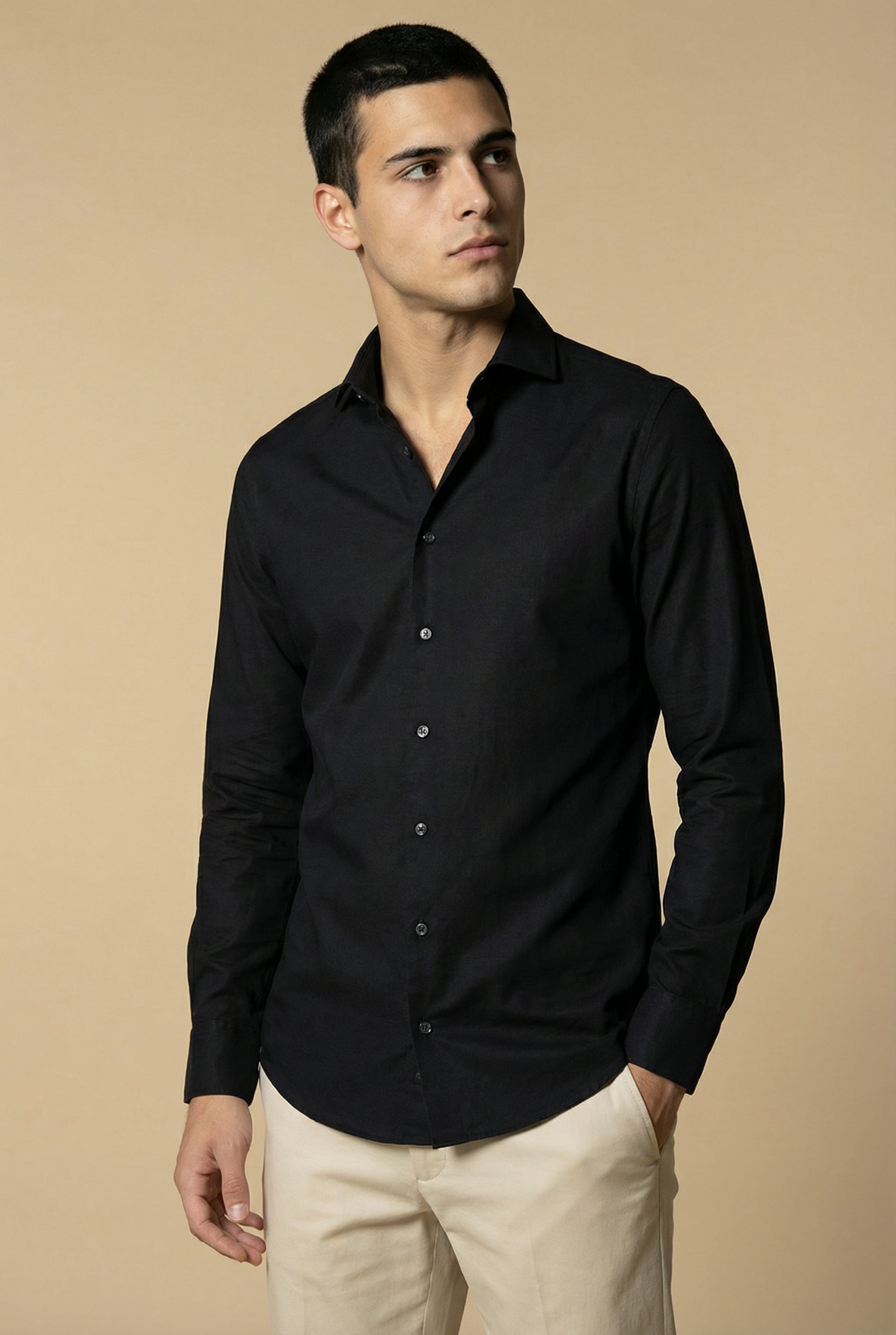 Long Sleeve Linen Shirt Black