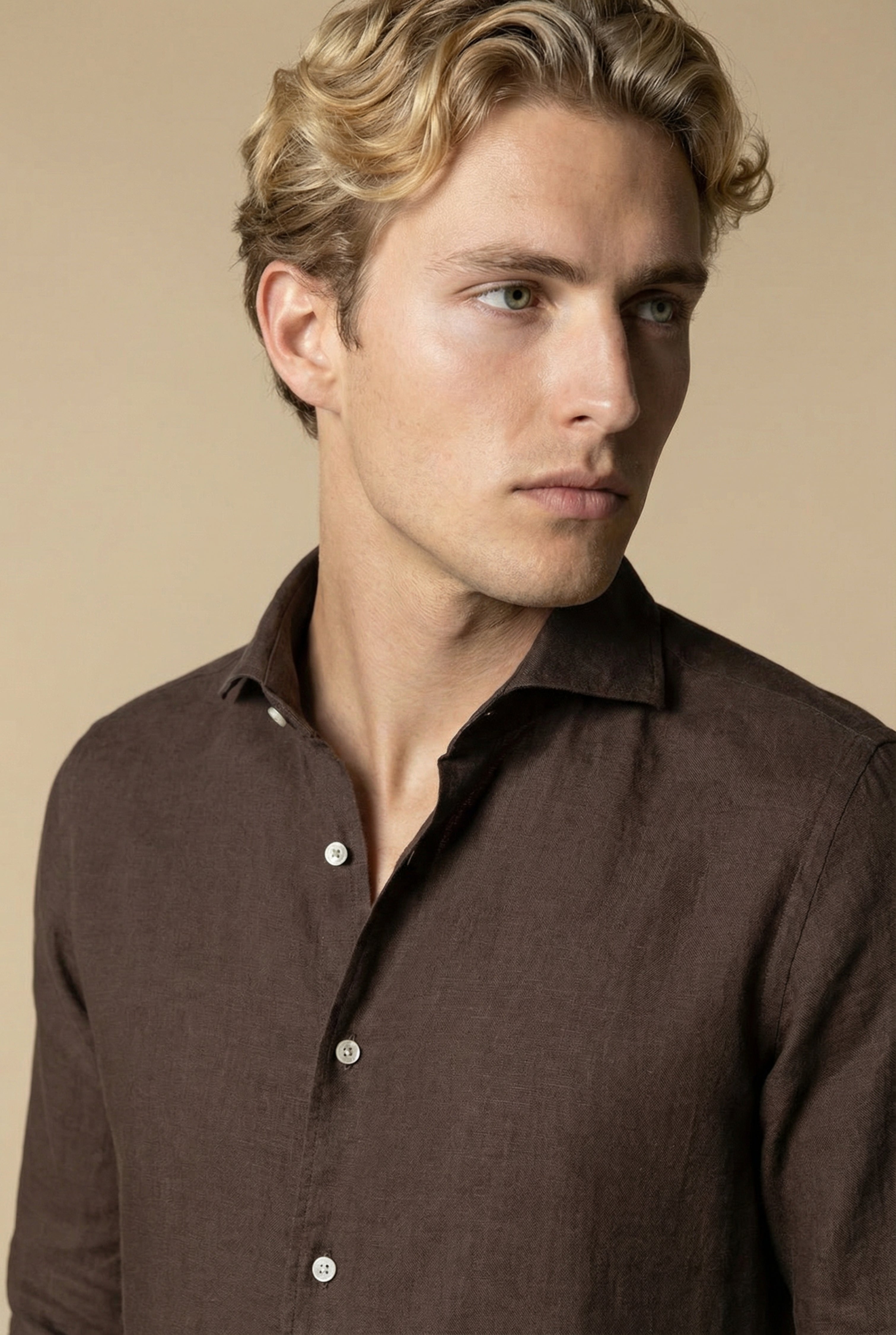 Long Sleeve Linen Shirt Dark Brown