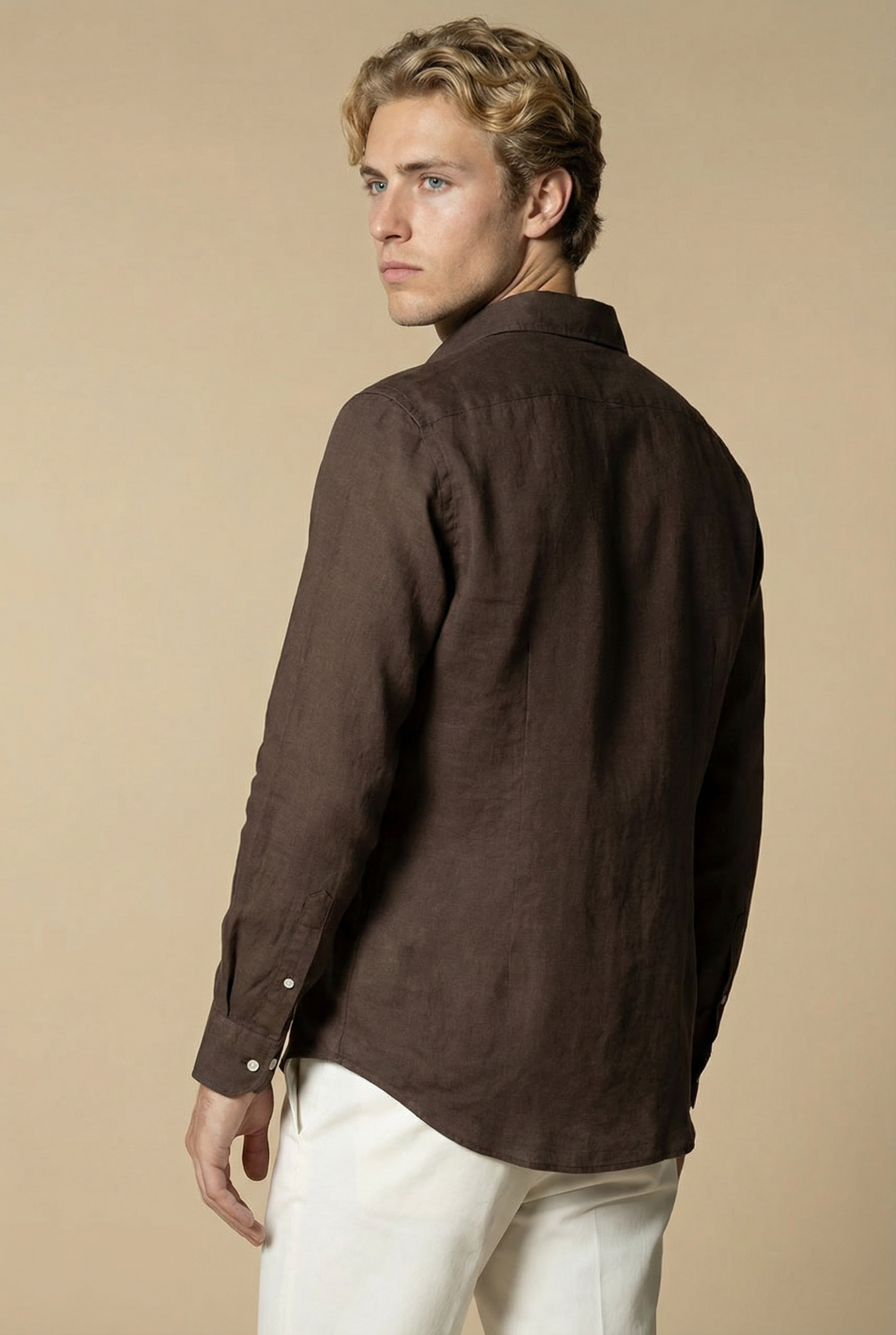 Long Sleeve Linen Shirt Dark Brown