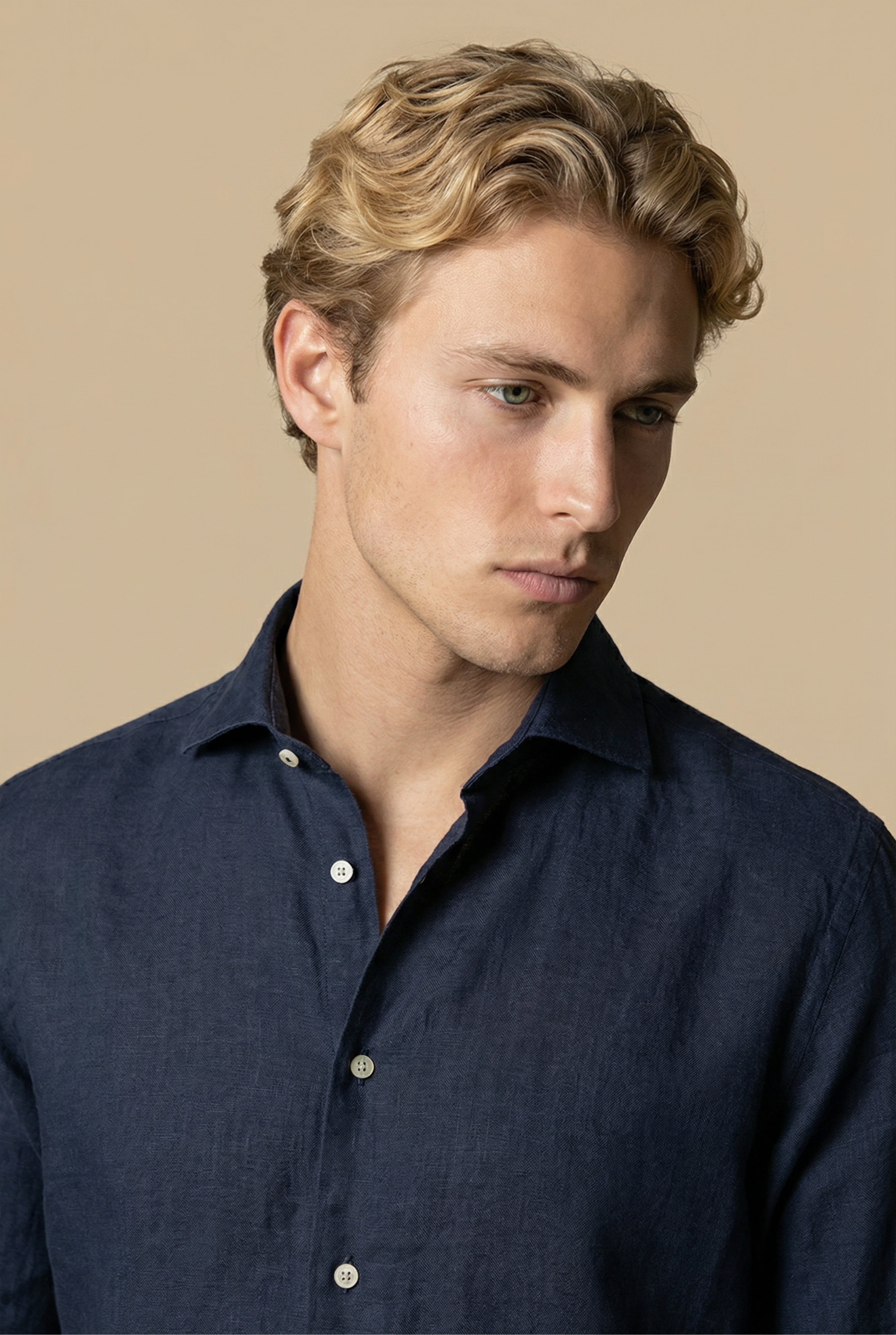 Long Sleeve Linen Shirt Navy