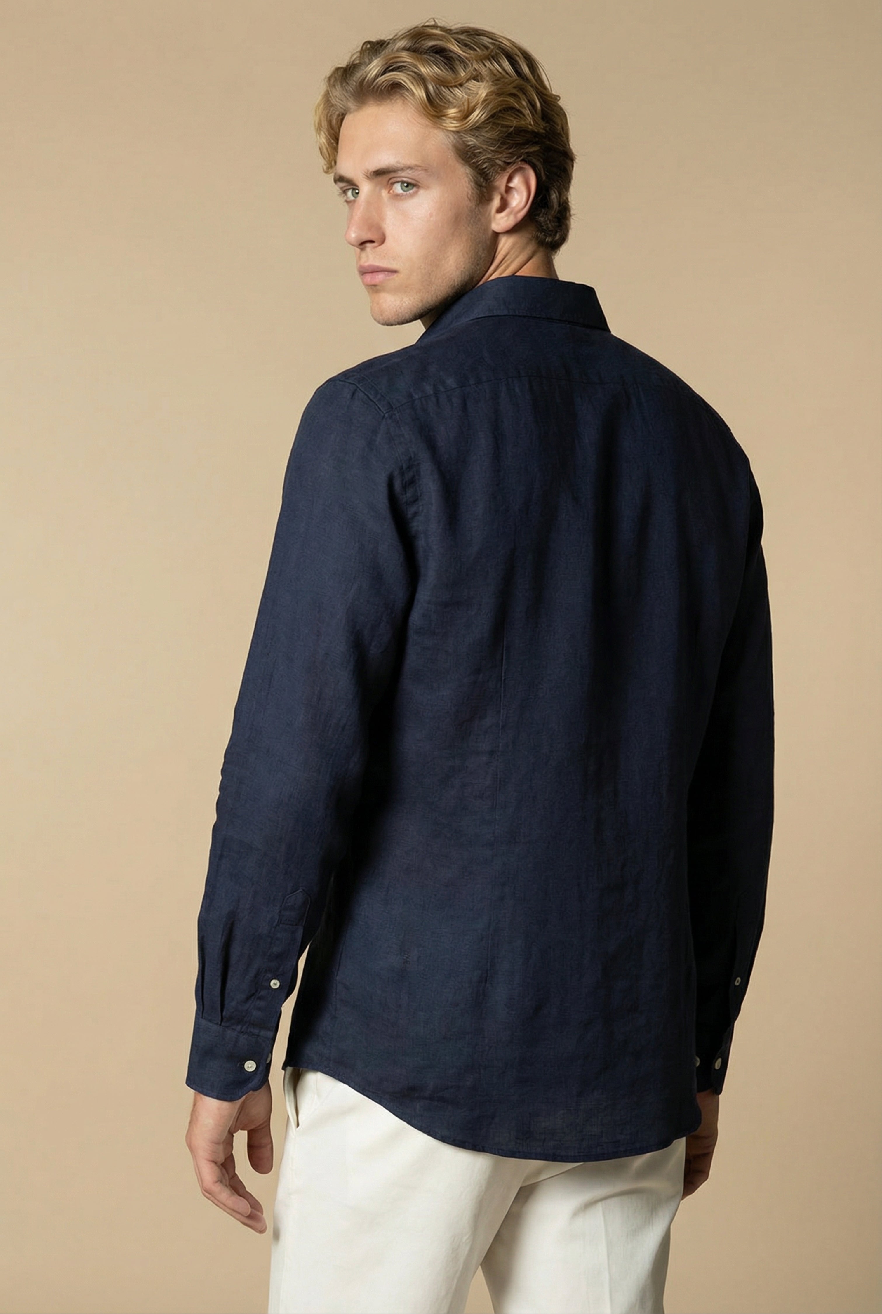 Long Sleeve Linen Shirt Navy