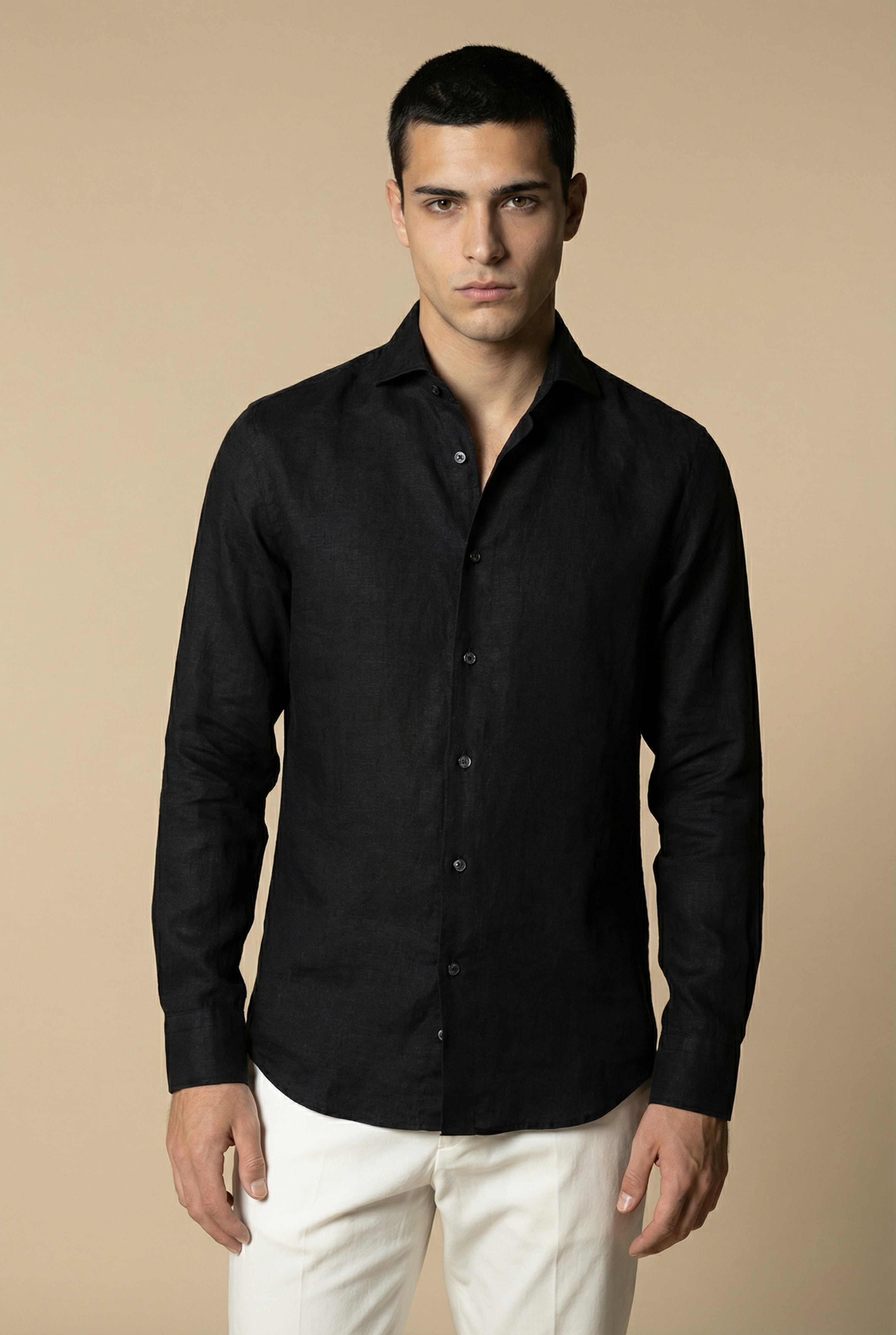 Long Sleeve Linen Shirt Black