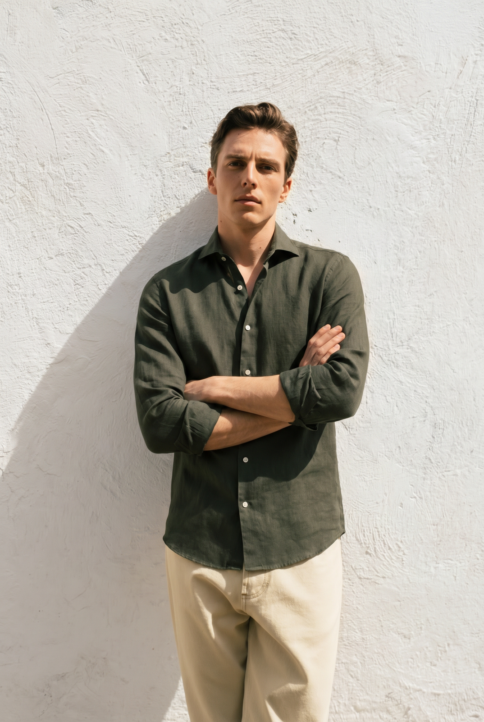Long Sleeve Linen Shirt Olive